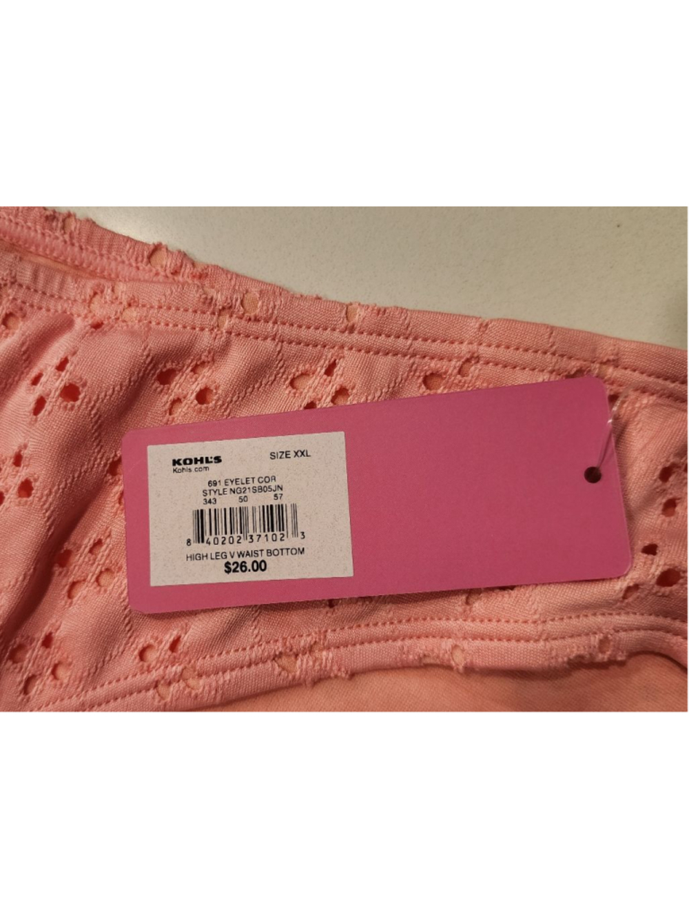 Ninety-Nine Coral Pink Eyelet High Leg Bikini Swim Bottoms Juniors Size XXL NWT - Picture 6 of 7